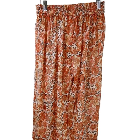 Tularosa SZ S Long Sheer Wide Leg Pants Tassle Tie Daisy Print In Rust Shades - Picture 5 of 8